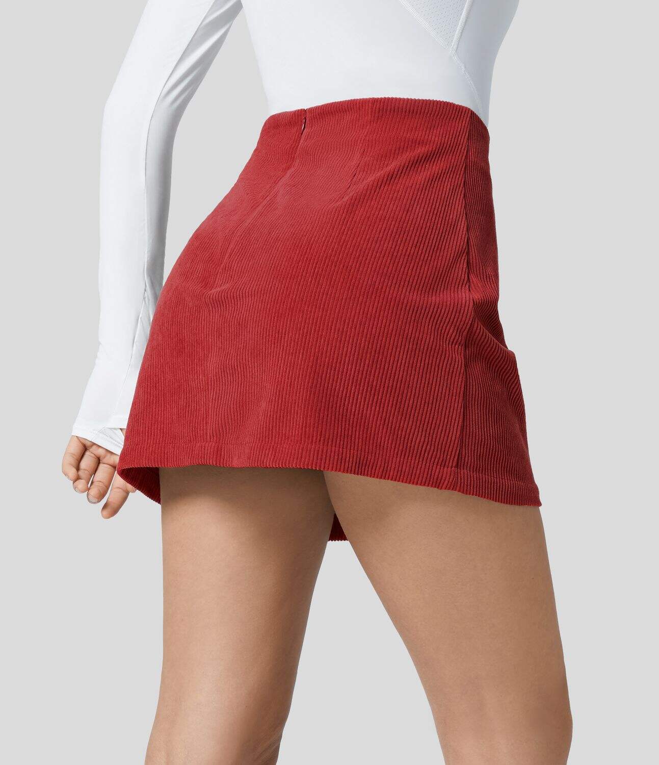 High Waisted Invisible Zipper 2-in-1 A Line Mini Corduroy Casual Skirt