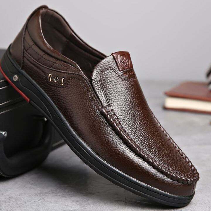 Men's Genuine Leather Soft Insole Casual Business Slip On Loafers