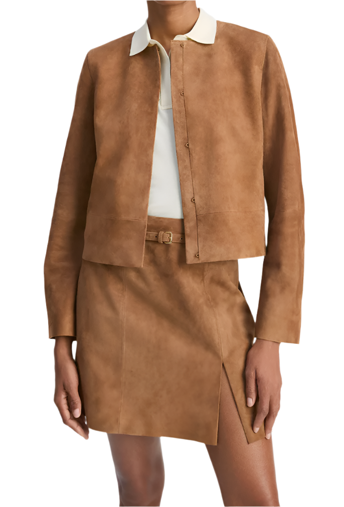 Vince Collarless Cropped Suede Jacket