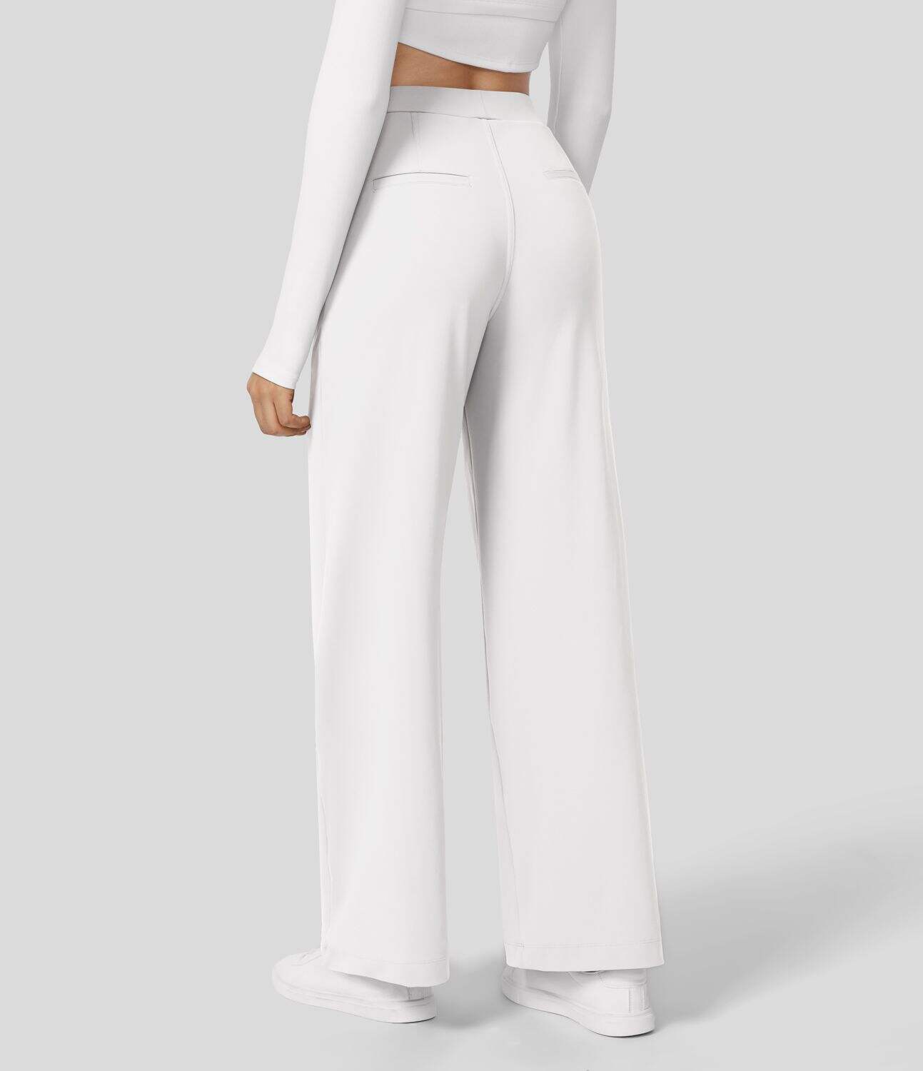 High Waisted Plicated Side Pocket Straight Leg Work Pants
