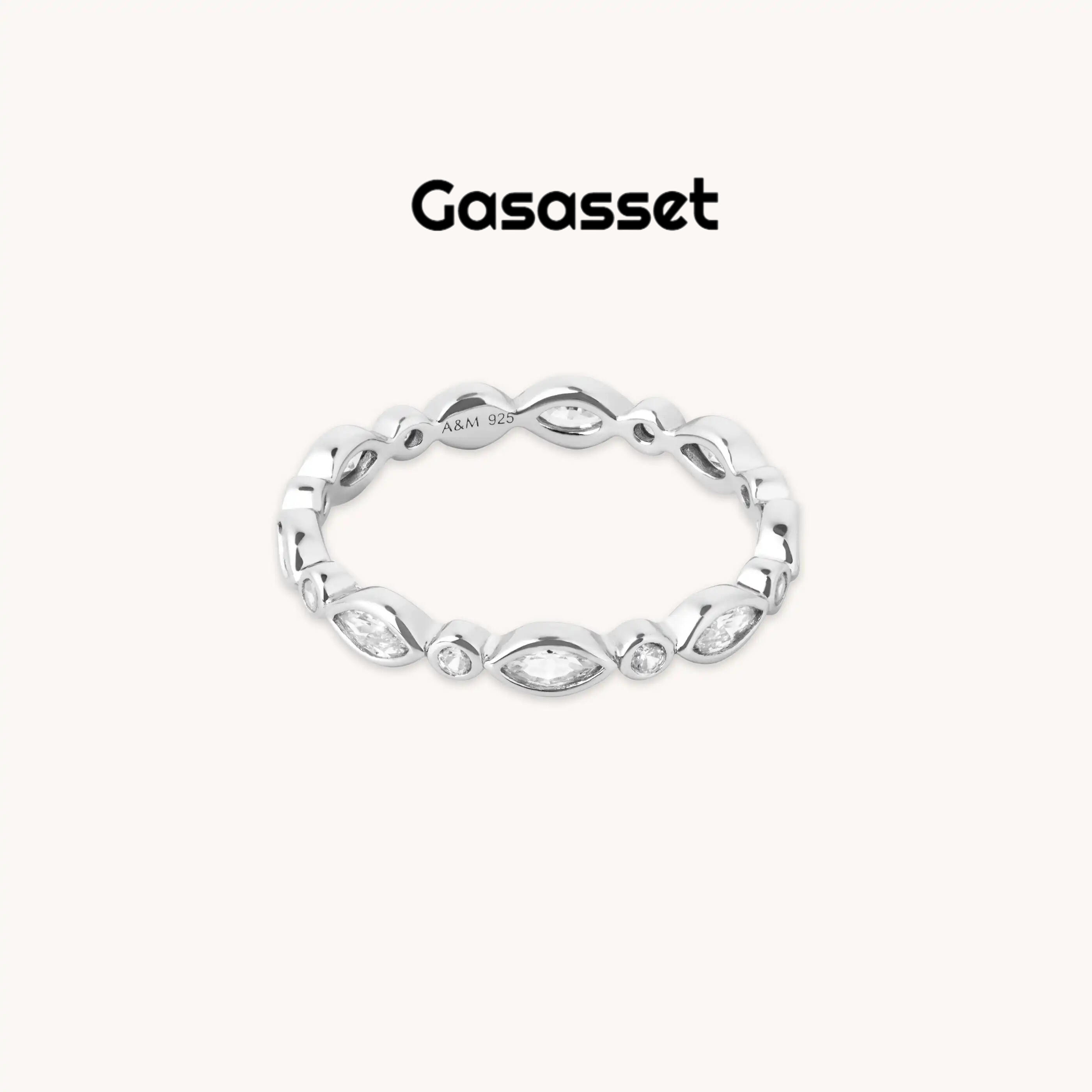 Navette Crystal Band Ring in Silver