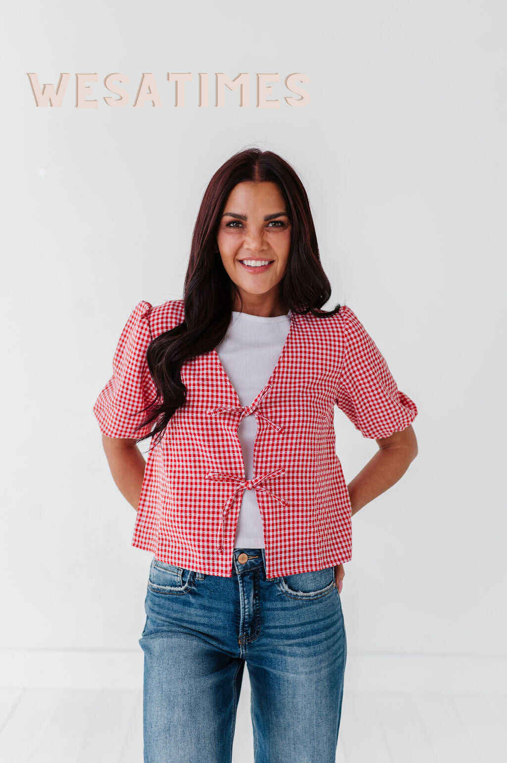 Finley Tie Front Top in Red