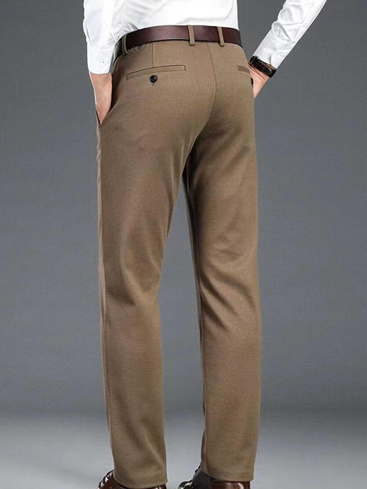 Double-Brushed Buttoned Waist Suit Pants