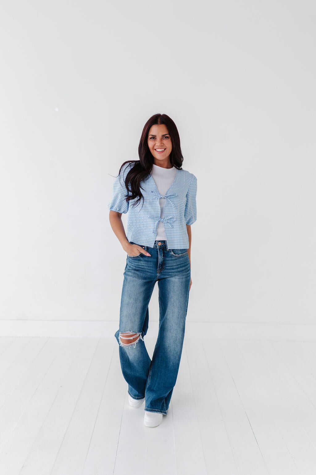 Finley Tie Front Top in Blue