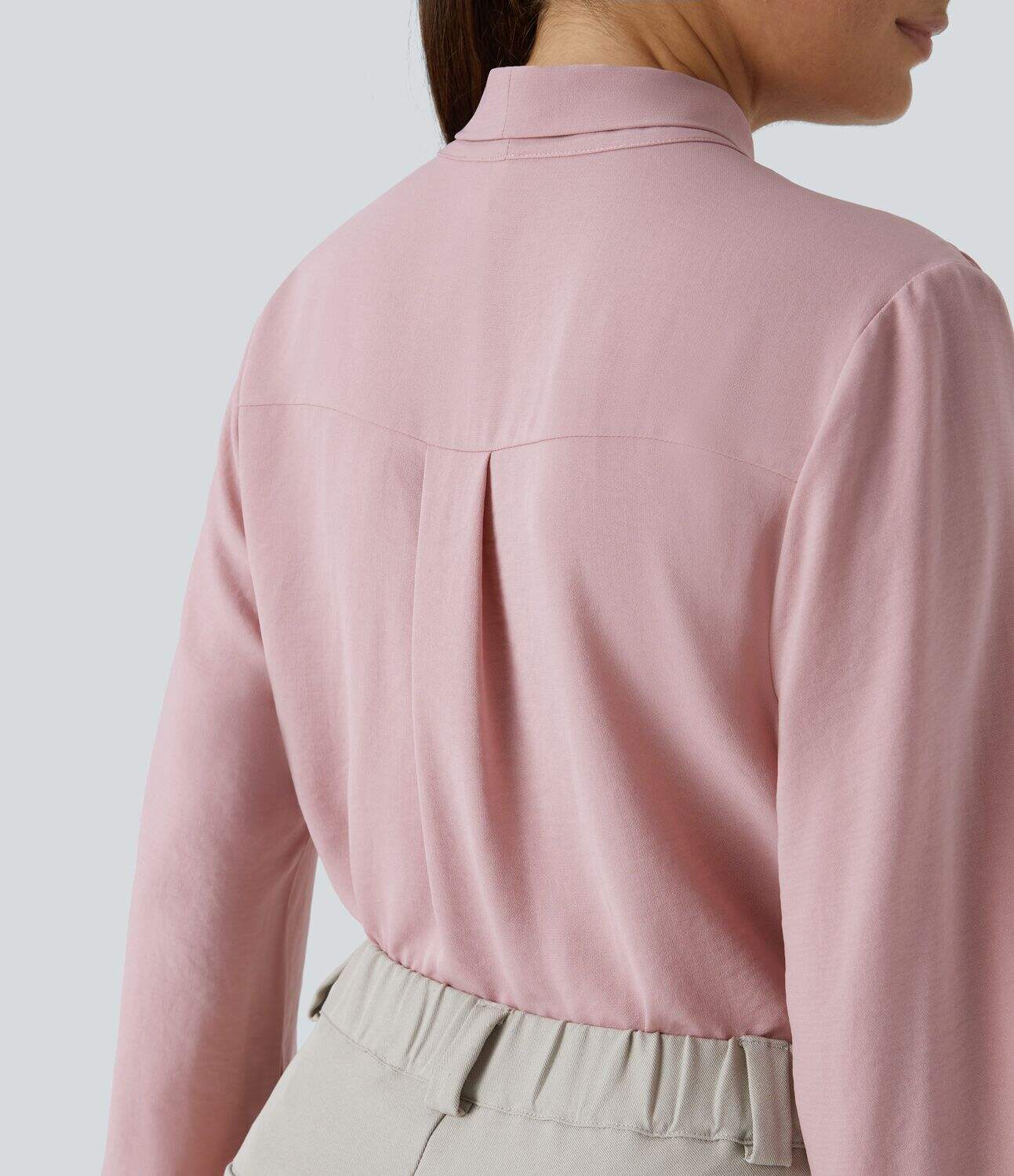 Tie Neck Plicated Long Sleeve Button Work Blouse