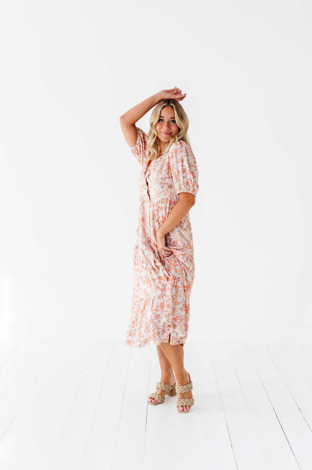 Fiona Floral Dress in Cream Multi - Size 2X, 3X, & 4X Left
