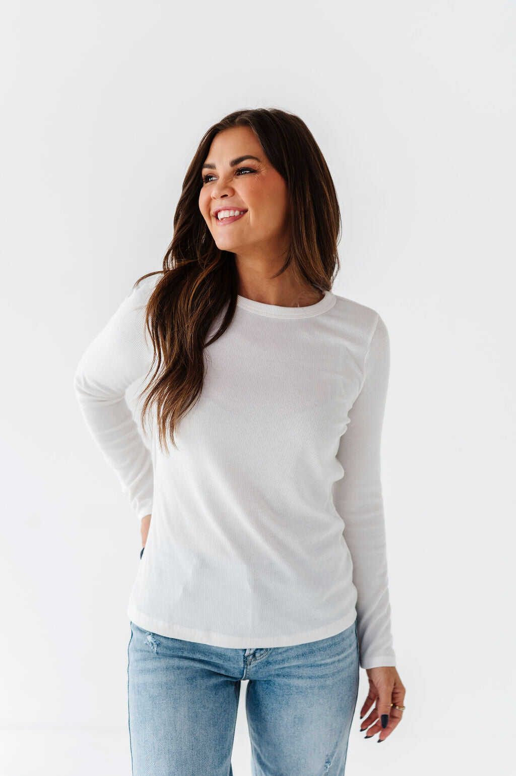Kori Basic Ribbed Top in Ivory - Size Large & XL Left