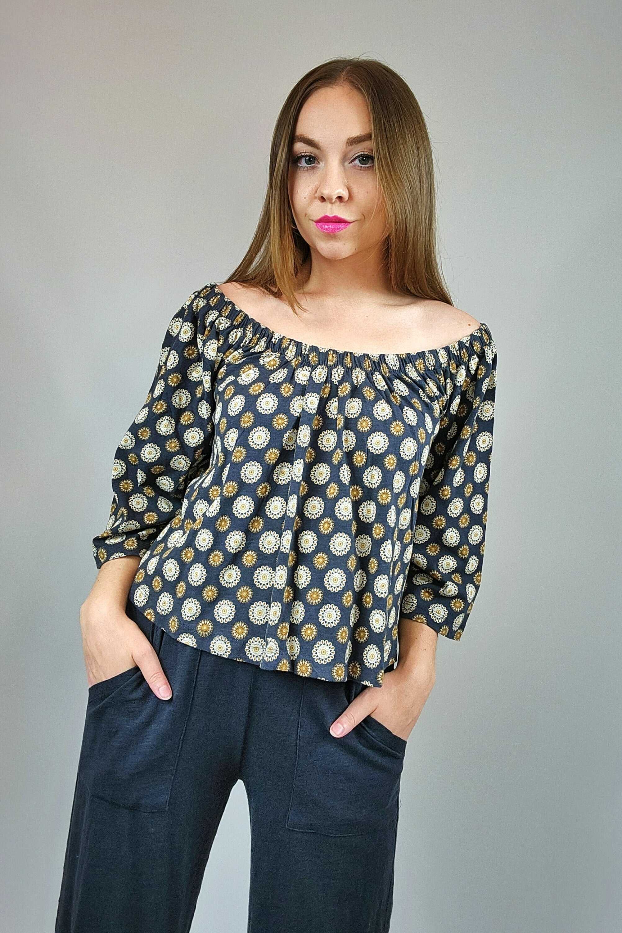 Printed Off the Shoulder Bell Sleeve Knit Top - SALE