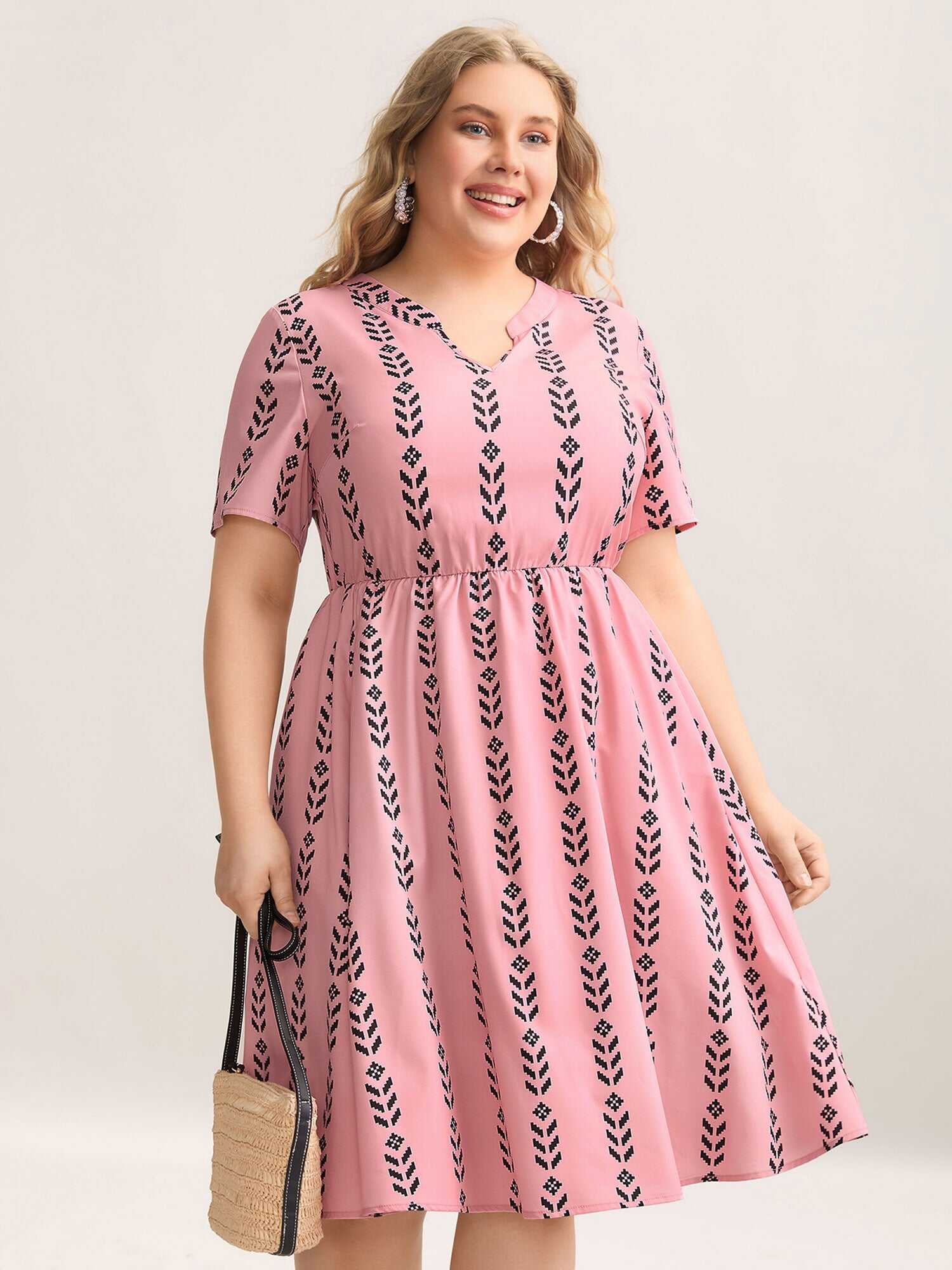 Boho Striped Split Neck Midi Dress