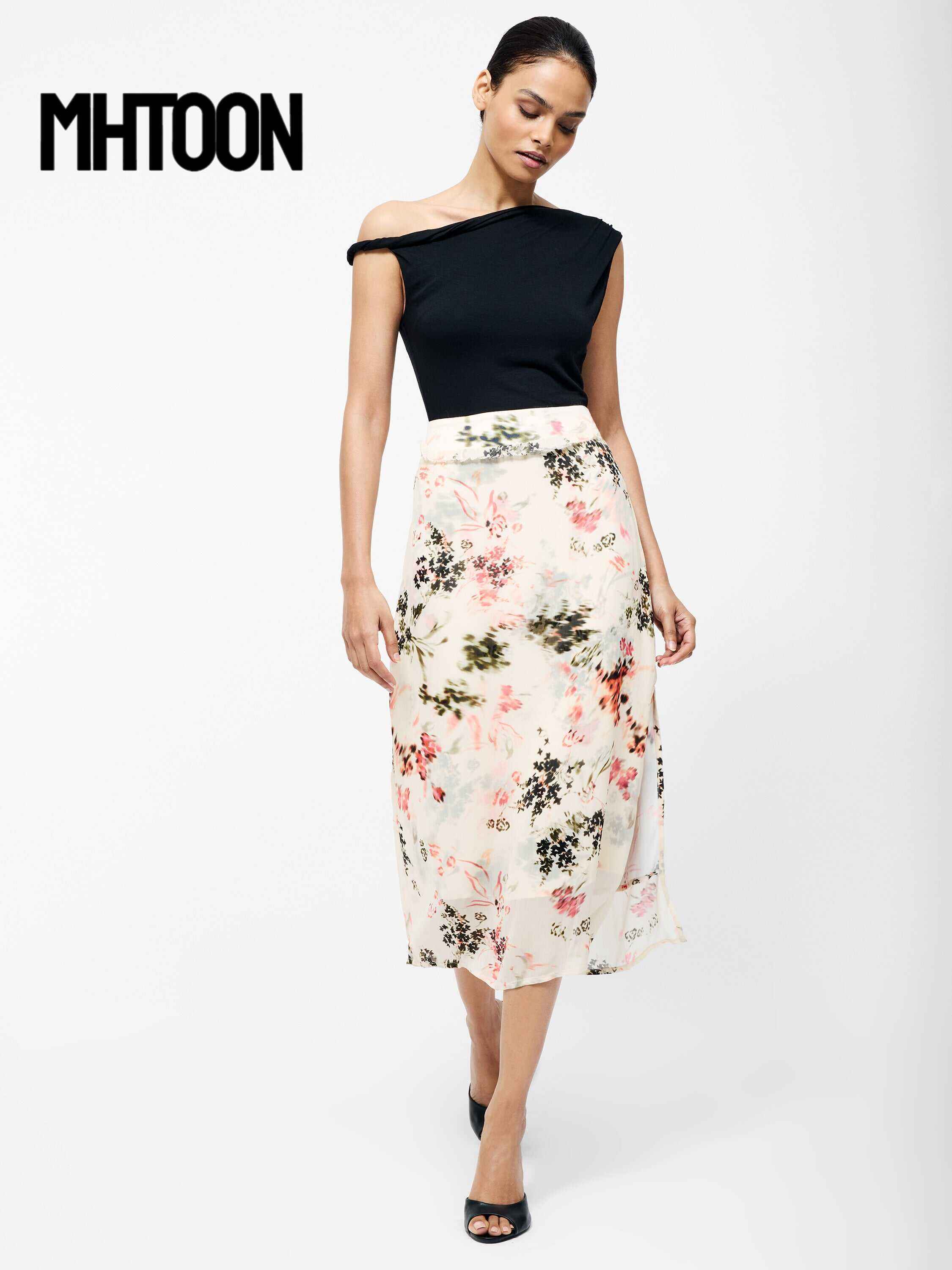 Candice Satin Georgette Overlay Midi Skirt