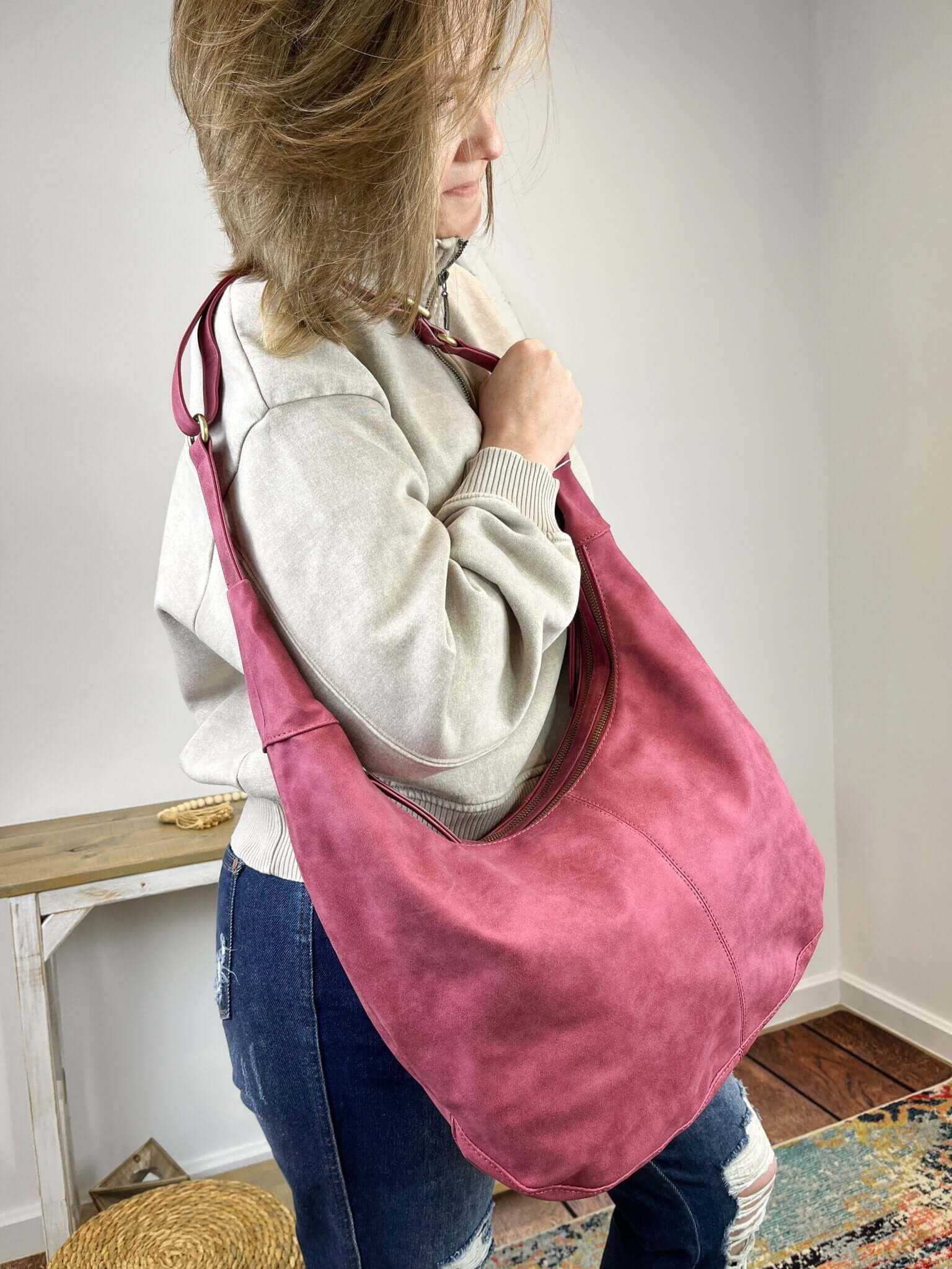 Rochelle Faux Suede Large Crescent Hobo