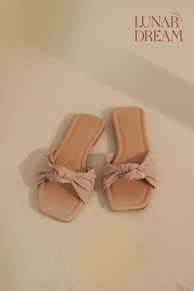 Knotted Swiss Dots Sliders in Rose Nude