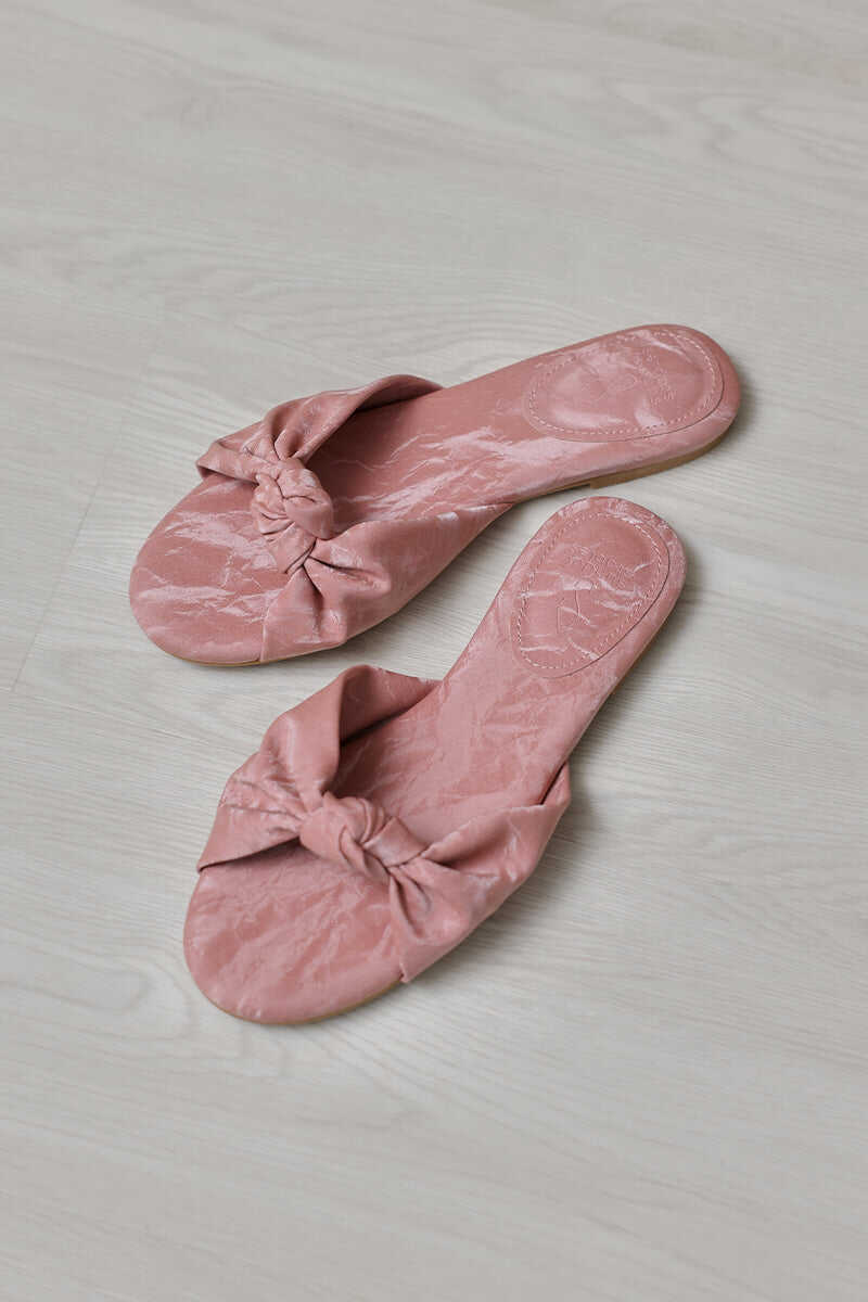 Marisse Knotted Sliders in Waterproof Satin Pink
