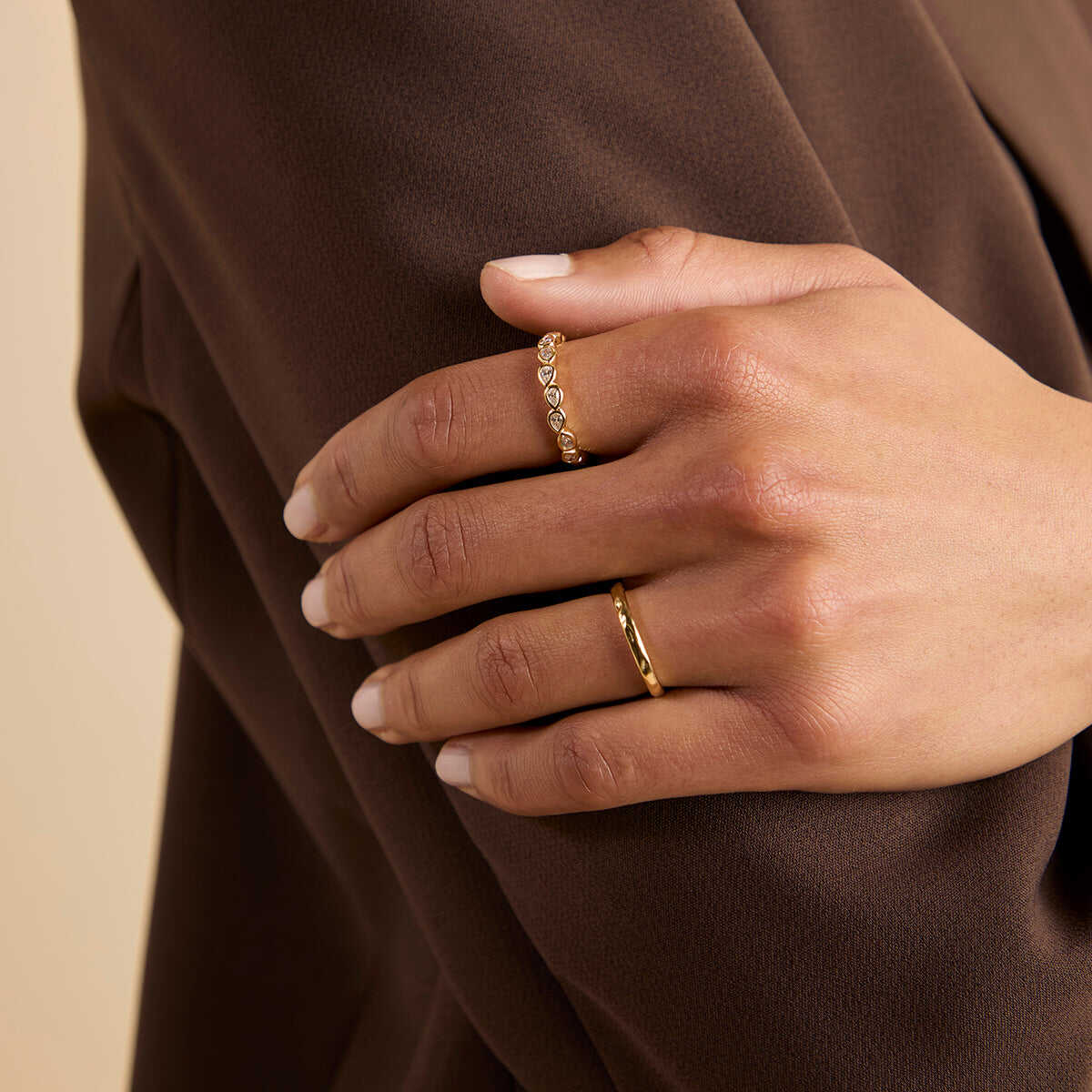 Pear Crystal Bezel Ring in Gold