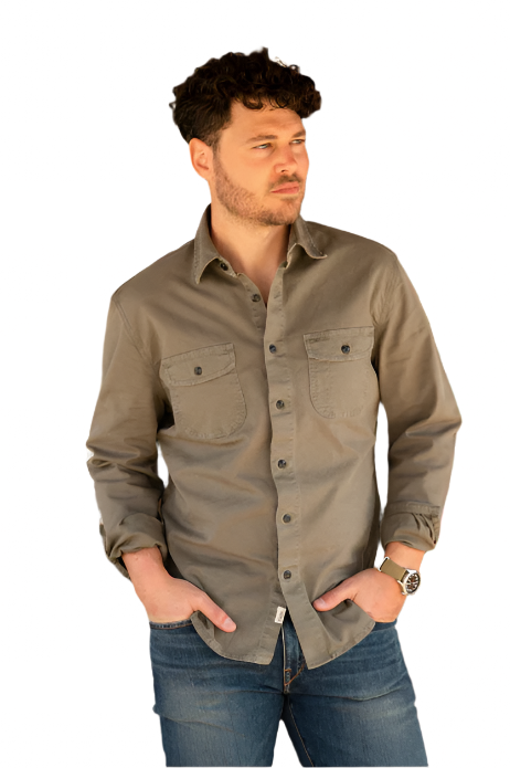 Kato The Oxford Stripe Longsleeve Brace Shirt in Pigment Dark Green