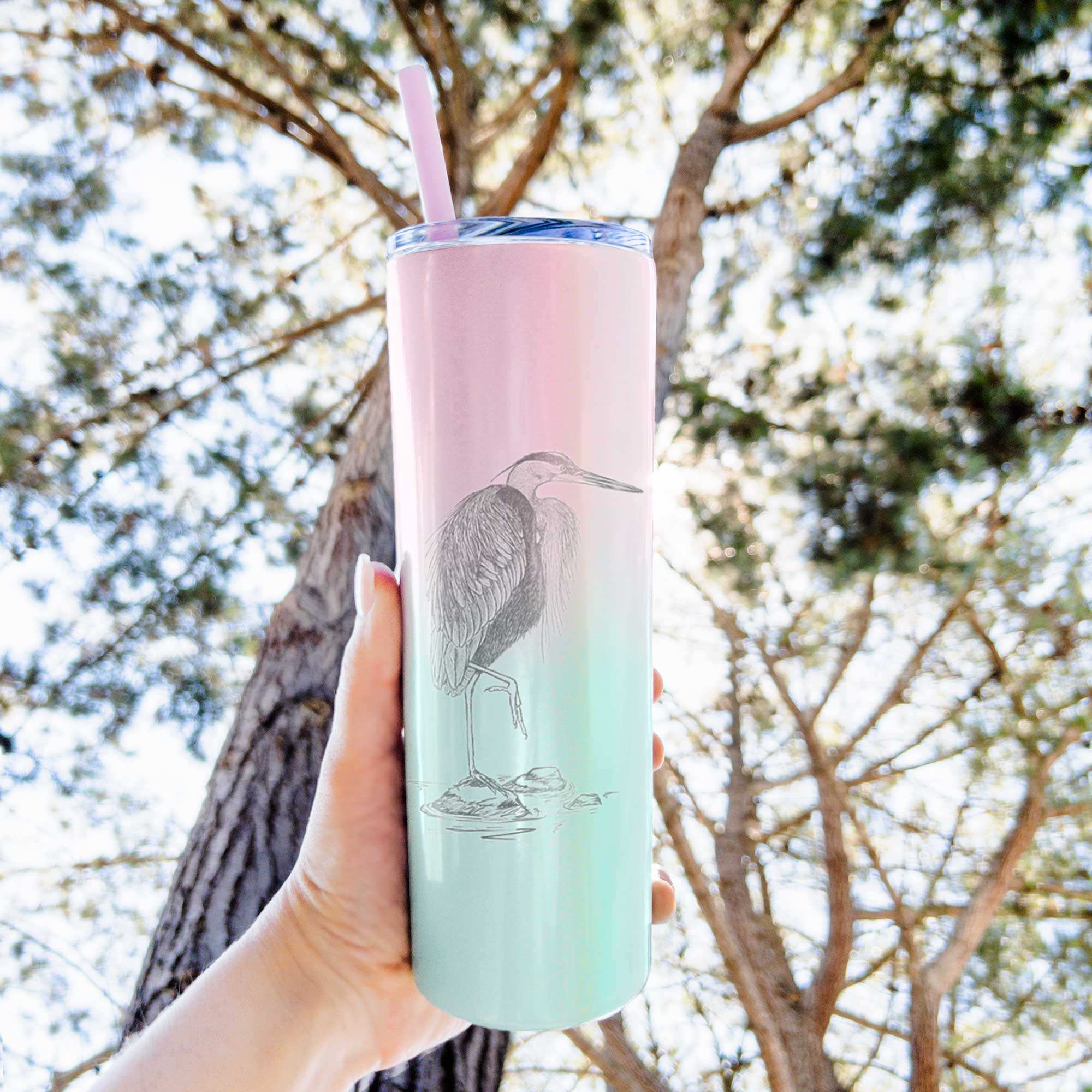 Ardea herodias - Great Blue Heron - 20oz Skinny Tumbler