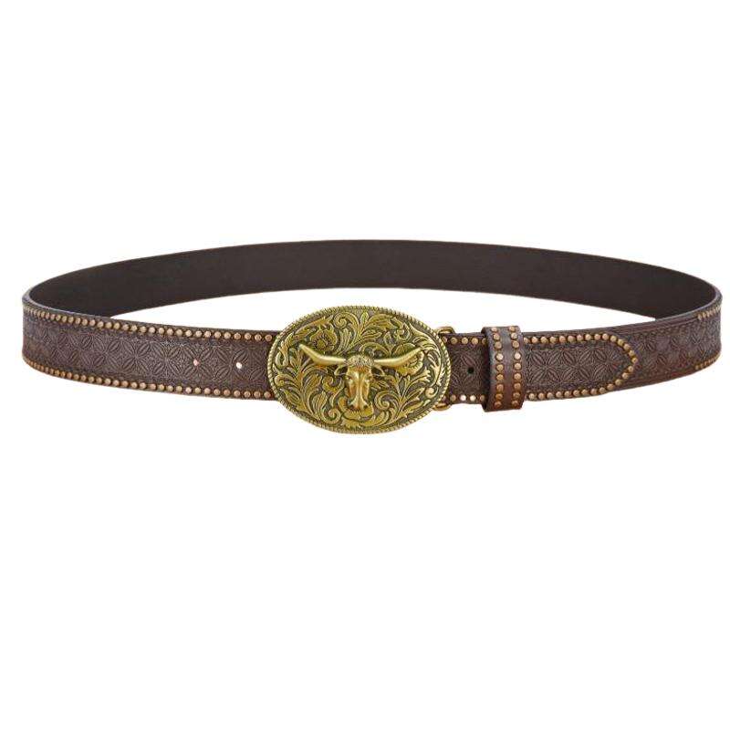 Men's Western Cowboy Style Vintage Rivet Embossed Belt 33277436U