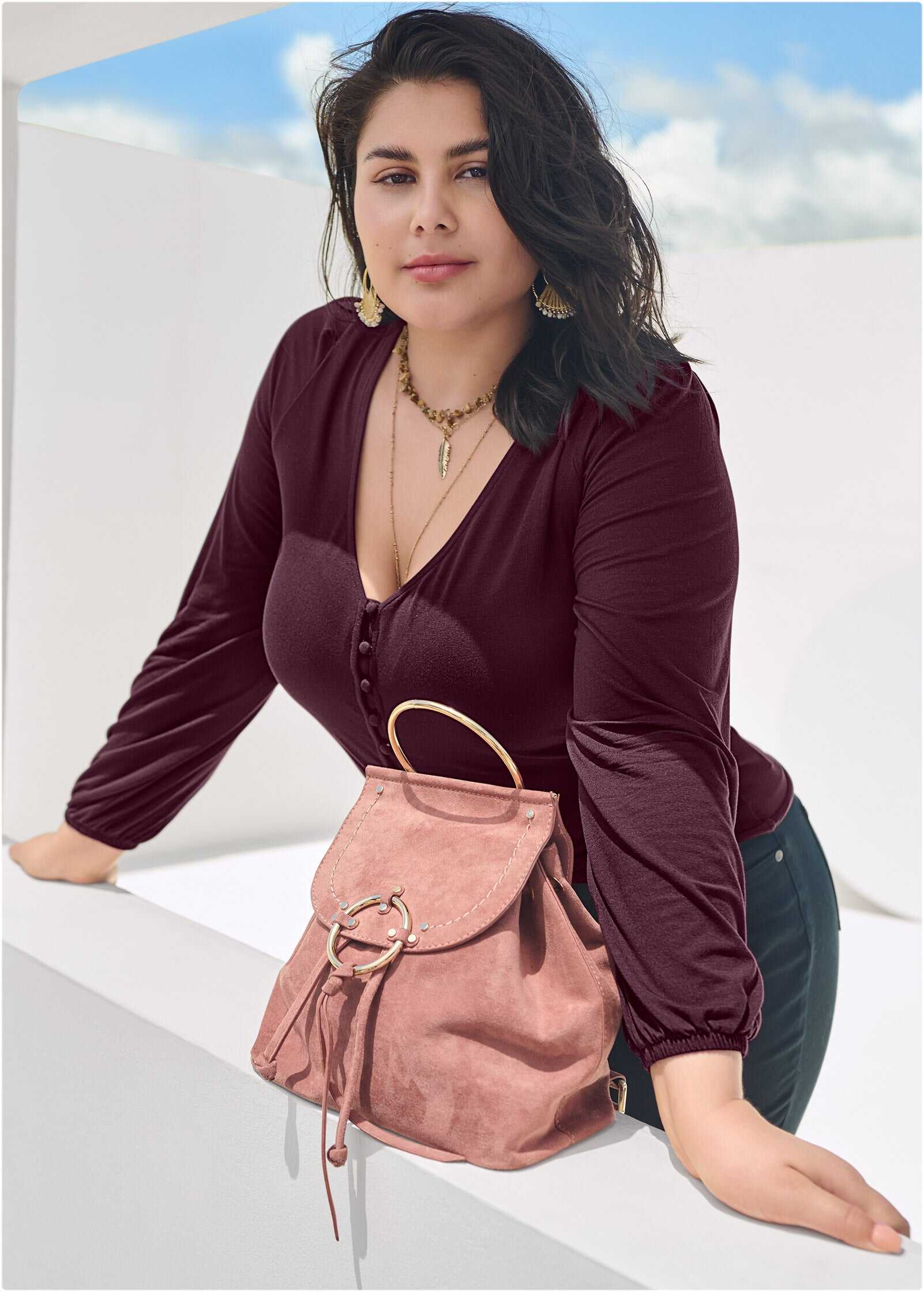 Tie-Front Button-Up Top - Wine