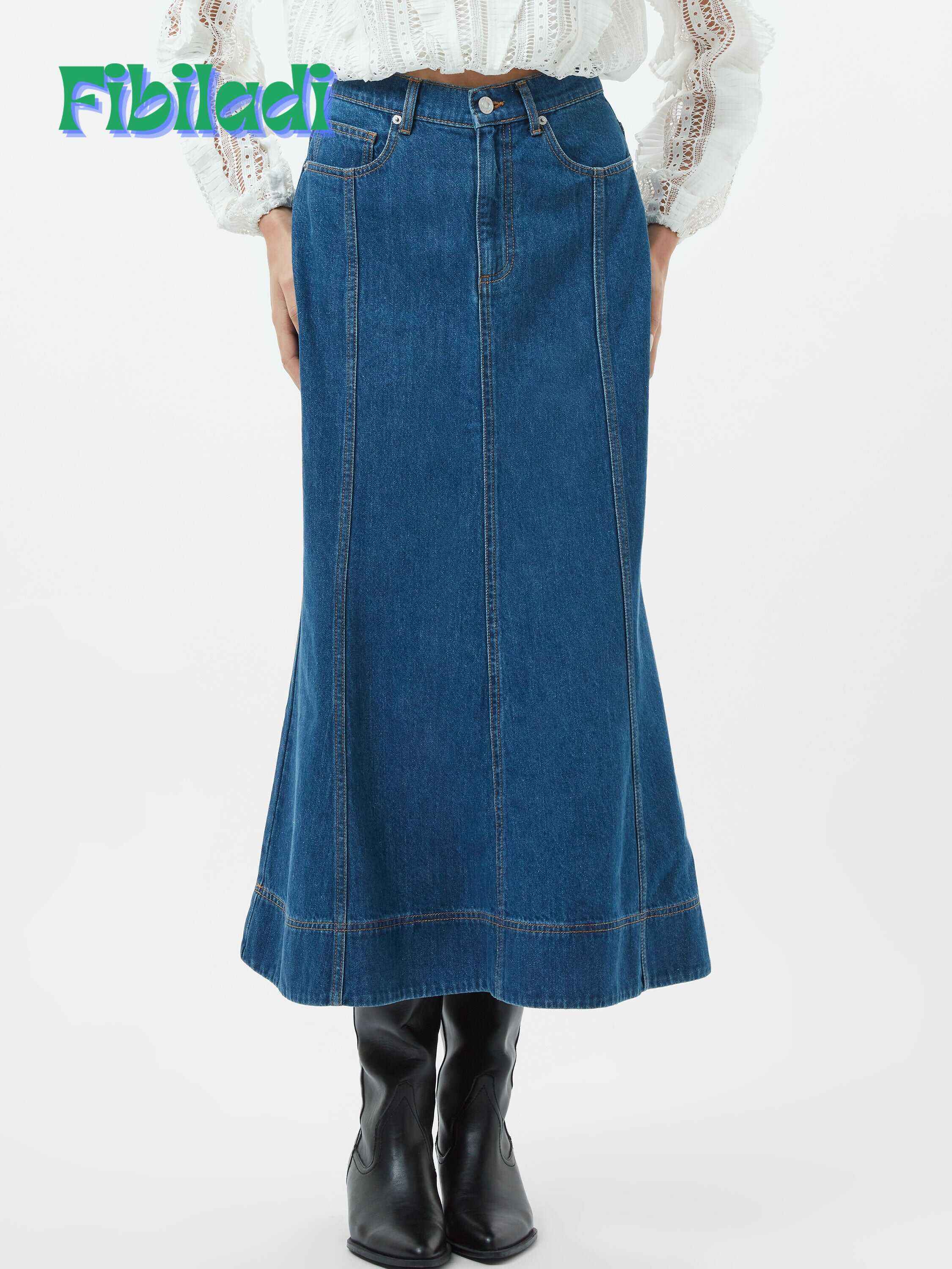 Denver Denim Flare Midi Skirt