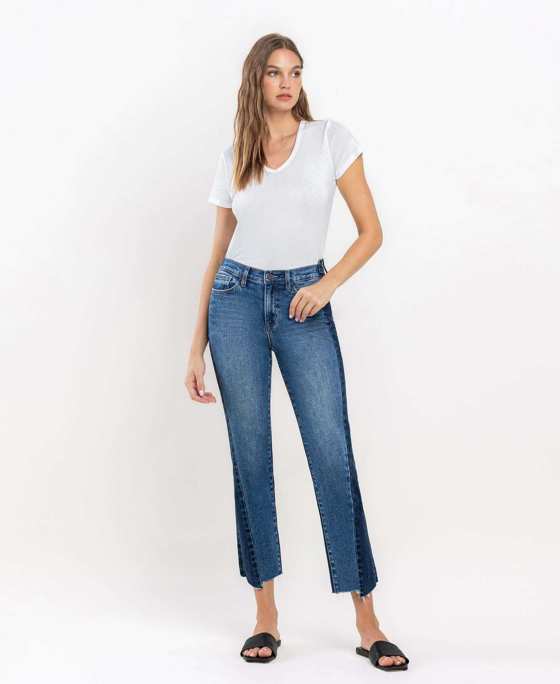 Vervet by Flying Monkey Immaculately Color Block Crop Straight Jeans