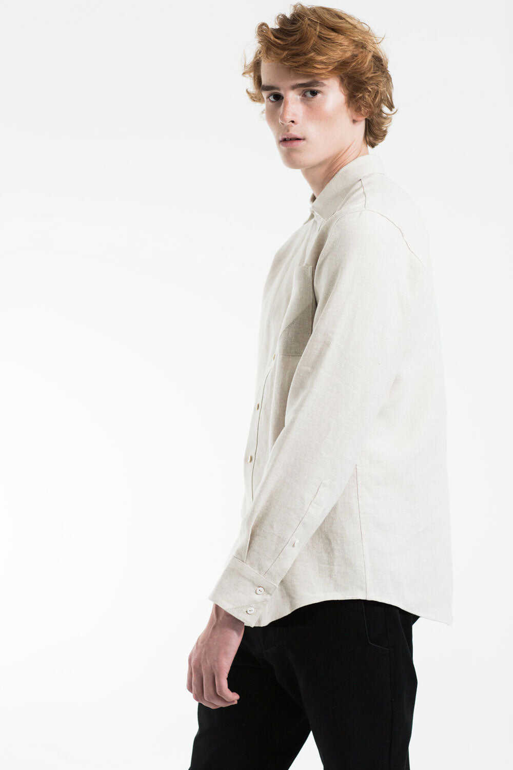 Linen shirt with pocket - Sand Beige