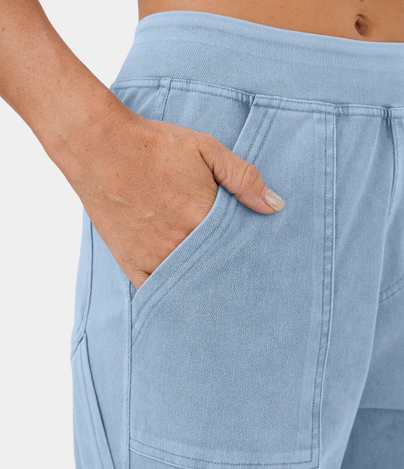 Mid Rise Multiple Pockets Straight Leg Stretchy Knit Casual Cargo Jeans