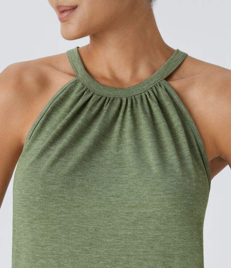 Round Neck Plicated Casual Tank Top