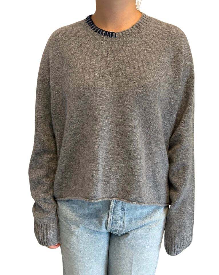 Lafata Whipstitch Crew in Heather Grey/Navy Whipstitch