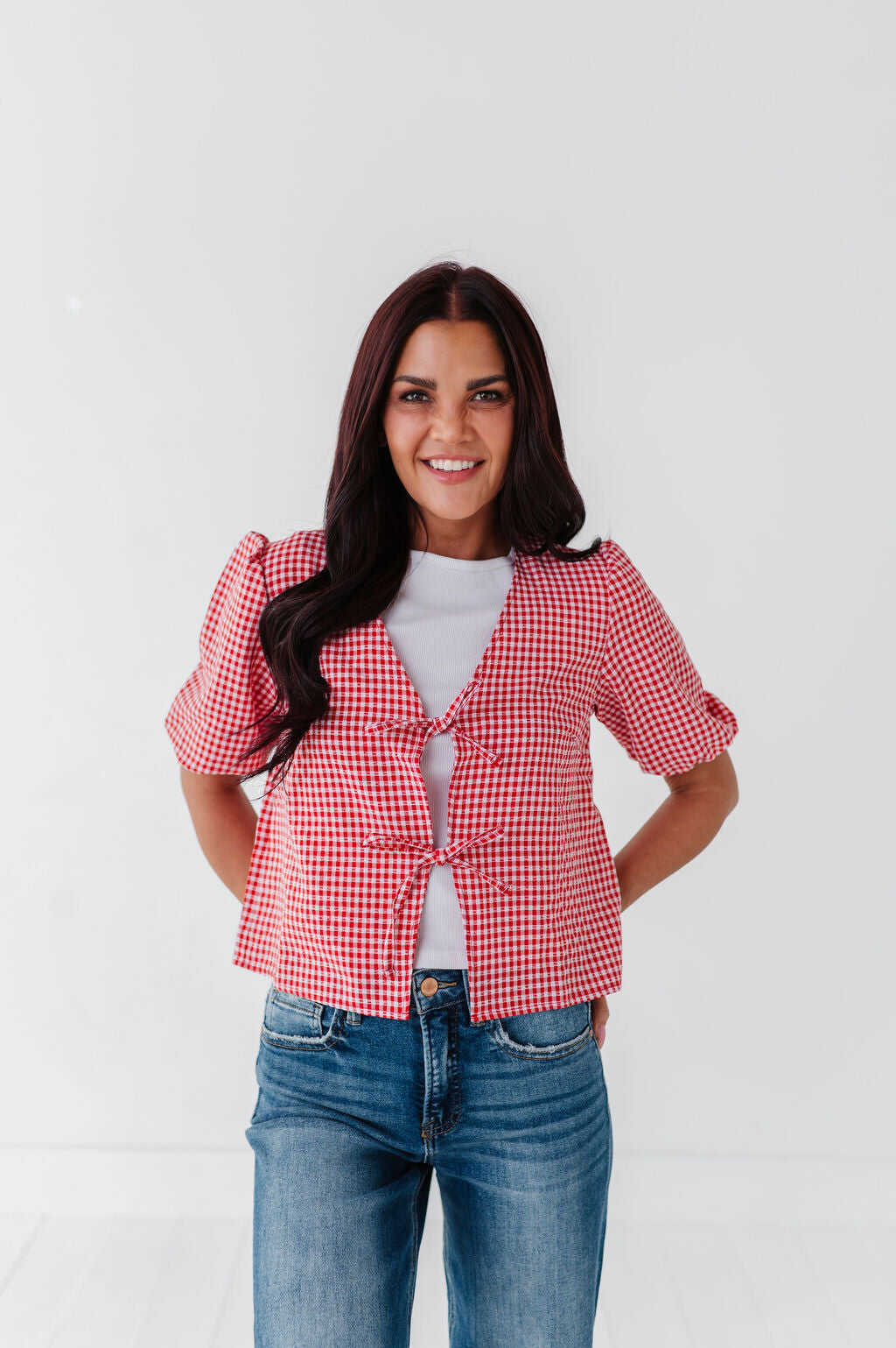 Finley Tie Front Top in Red