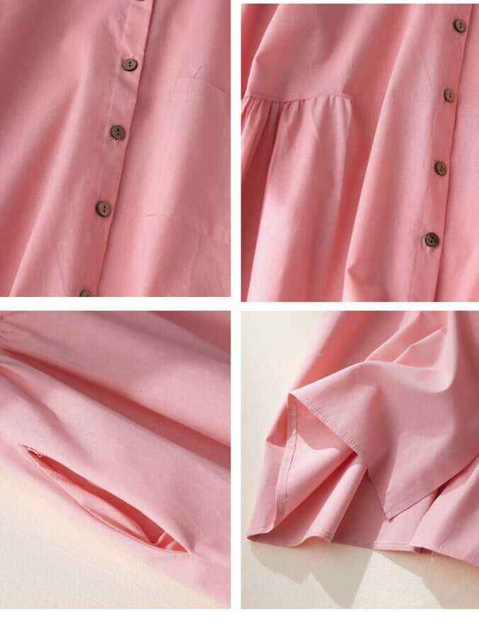 Cotton And Linen Solid Color Shirt Skirt