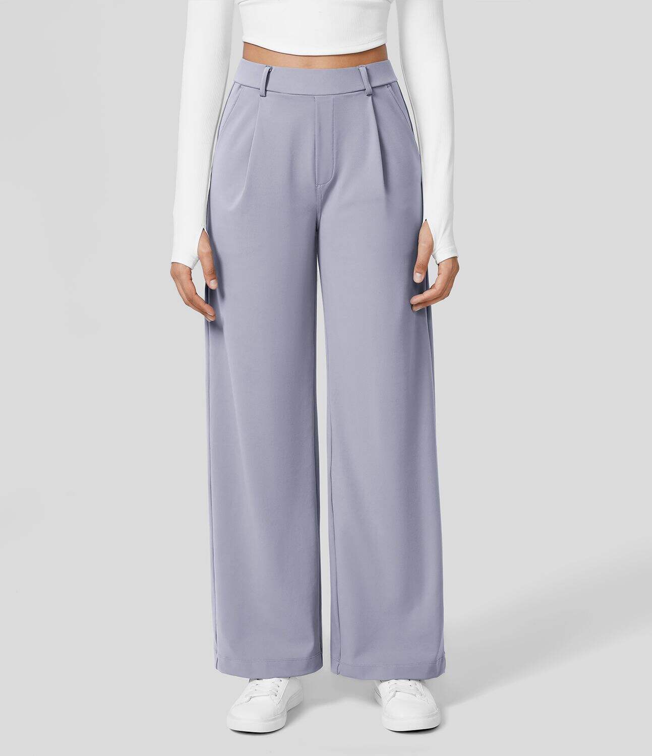 High Waisted Plicated Side Pocket Straight Leg Work Pants