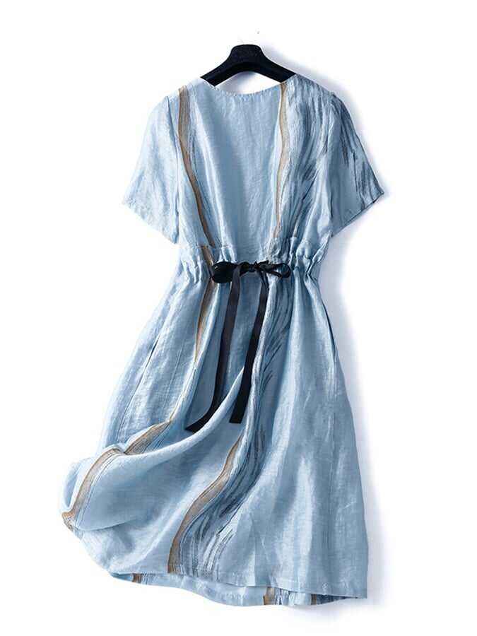 Fashionable Striped Patchwork Color Contrast Lined Dress