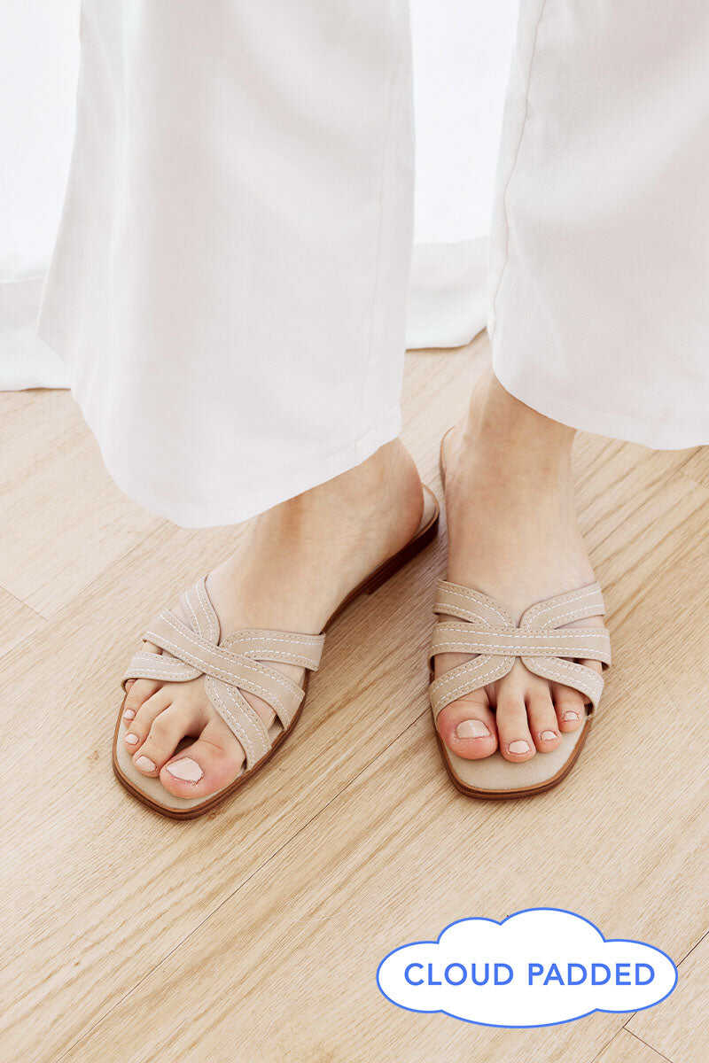 Leone Interlocking Cloud Sliders in Taupe Waterproof Suede