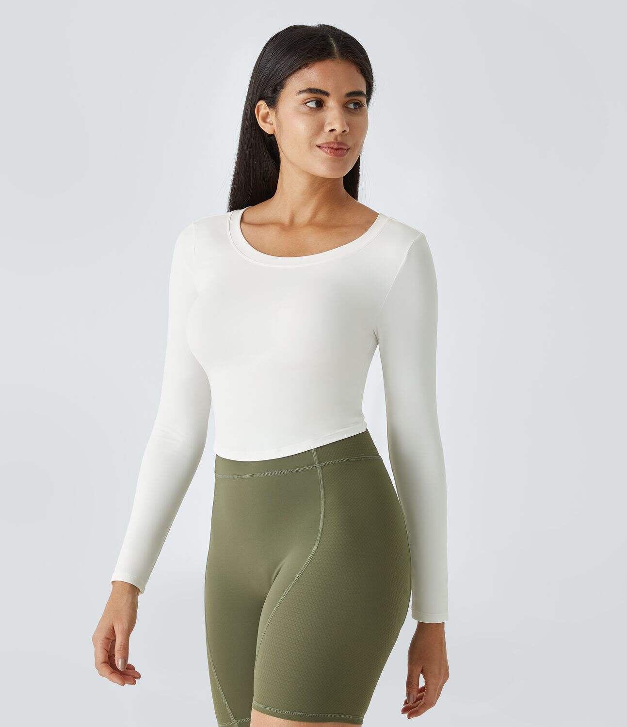 Long Sleeve Backless Cut Out Tie Back Cropped Barre Ballet Dance Sports Top