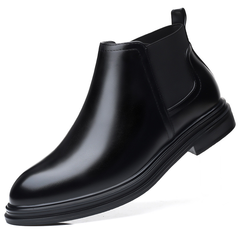 Men's Leather Mid-top Chelsea Boots Business Casual Pointed Toe Work Shoes