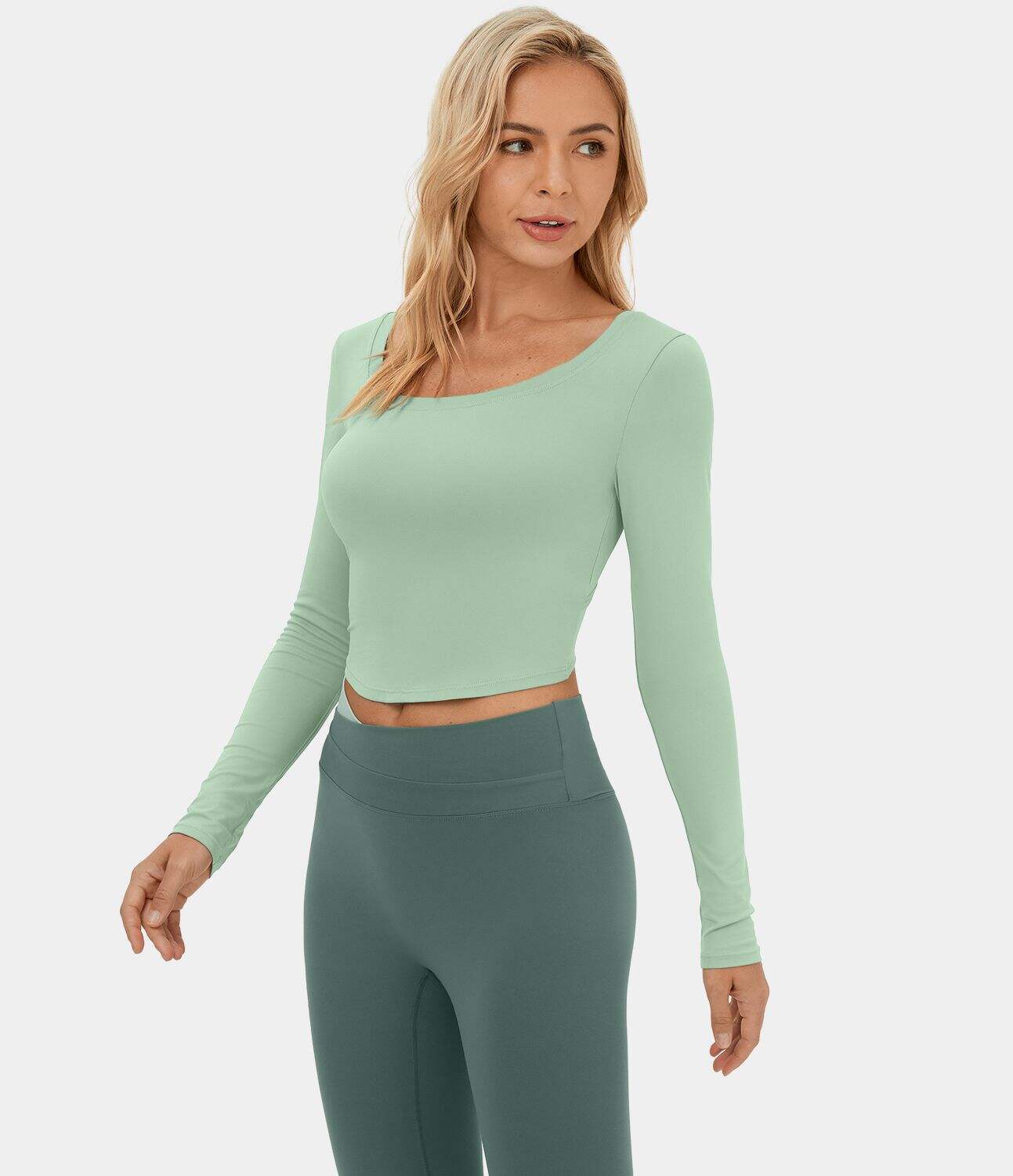 Long Sleeve Backless Cut Out Tie Back Cropped Barre Ballet Dance Sports Top