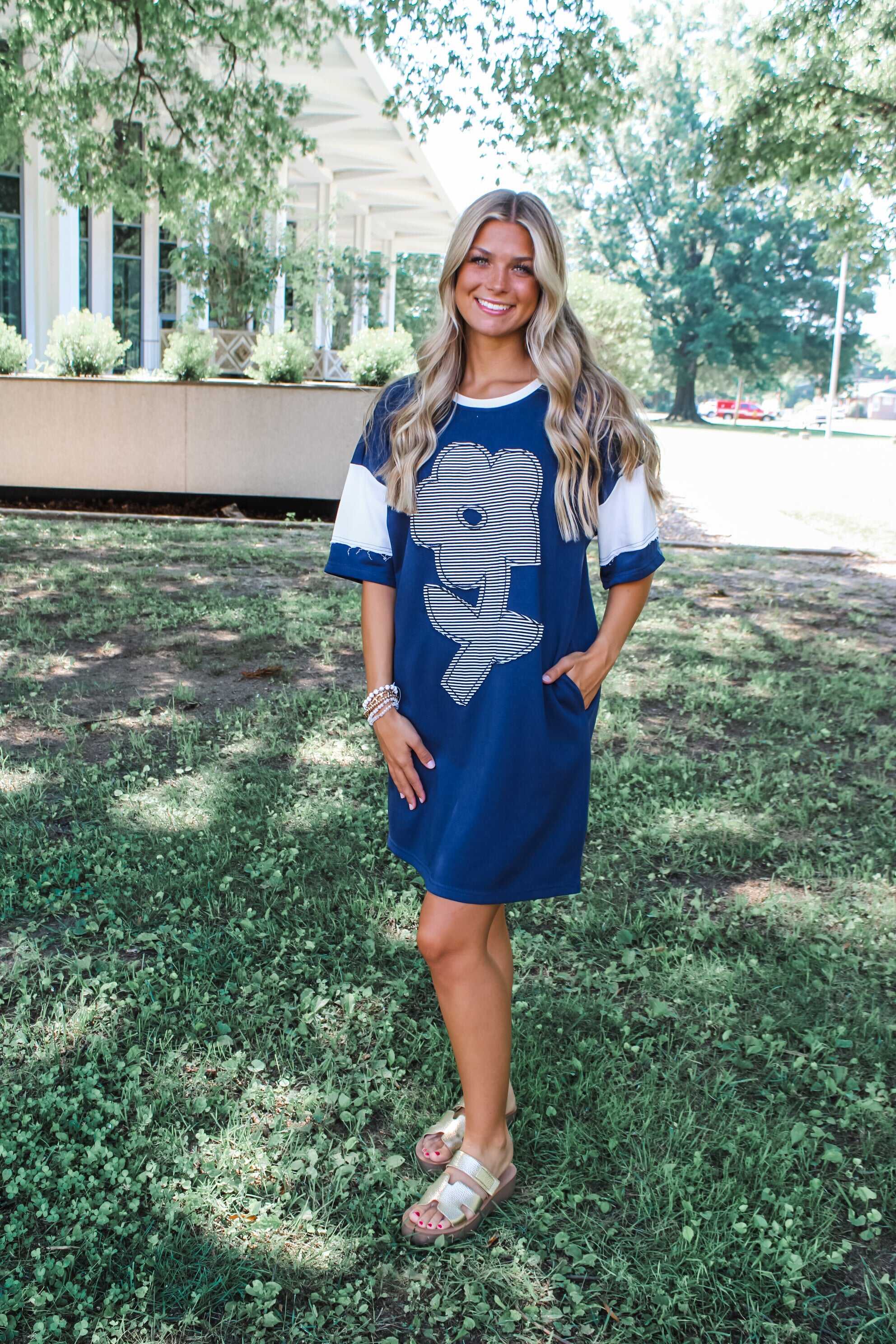 Poppy Striped Pocket Dress • Navy