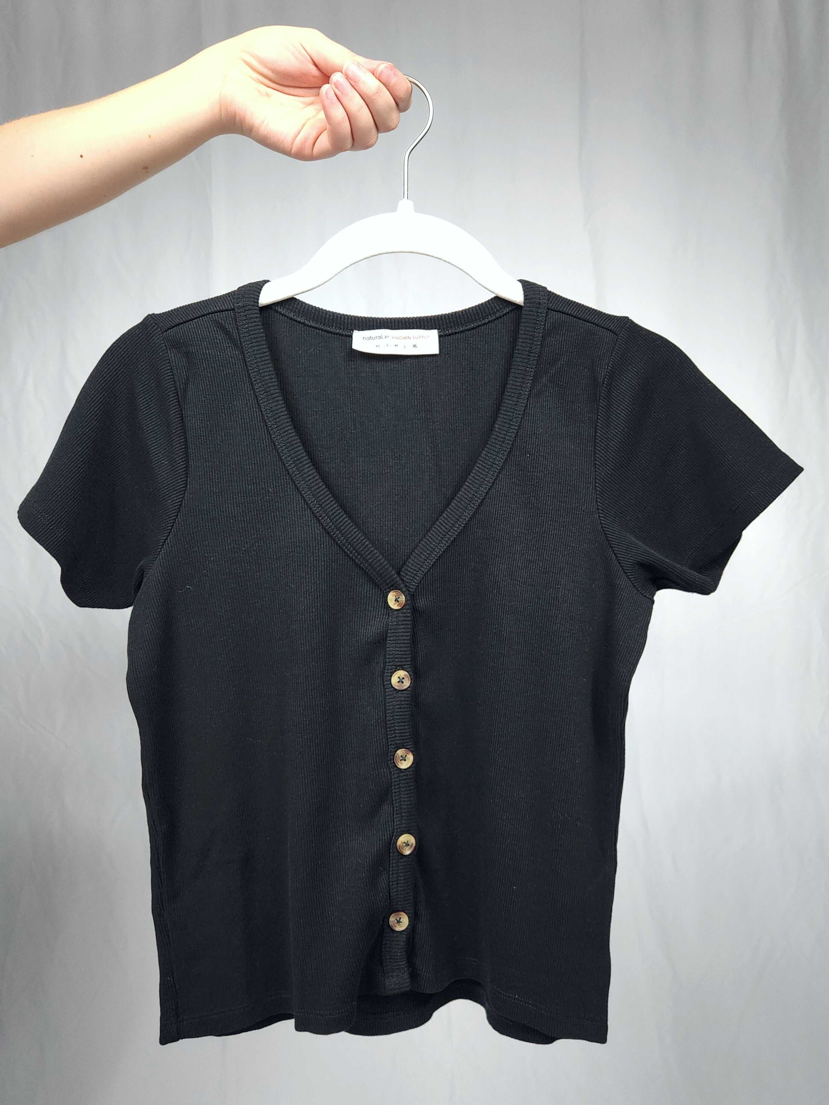 Short Sleeve Button Front Rib Top