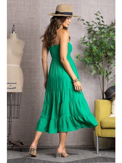 Shirred Bandeau Halter Strap Maxi Dress