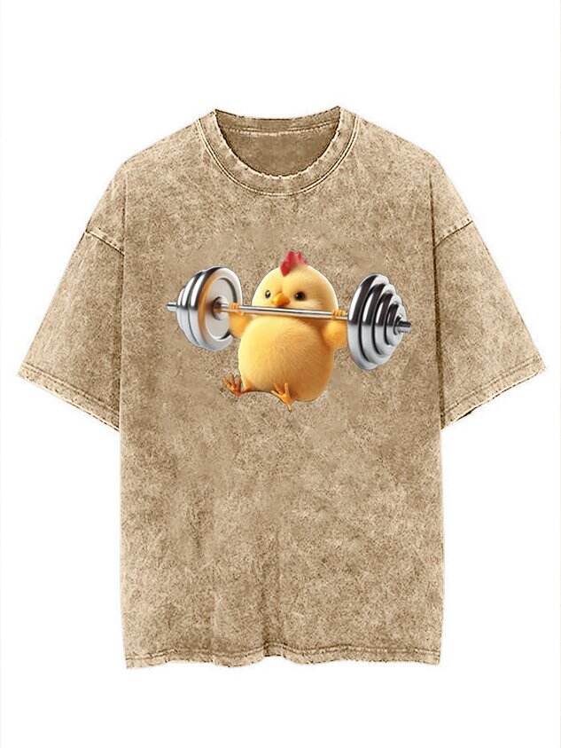 🐥 Fun Fitness Yellow Chicken Graphic Crease T-Shirt