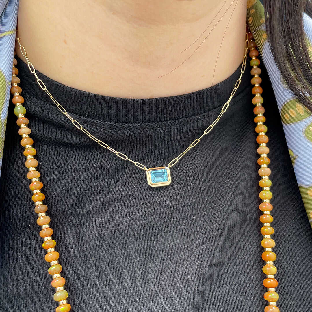 Goshwara Emerald-Cut Blue Topaz 18K Gold Pendant Necklace