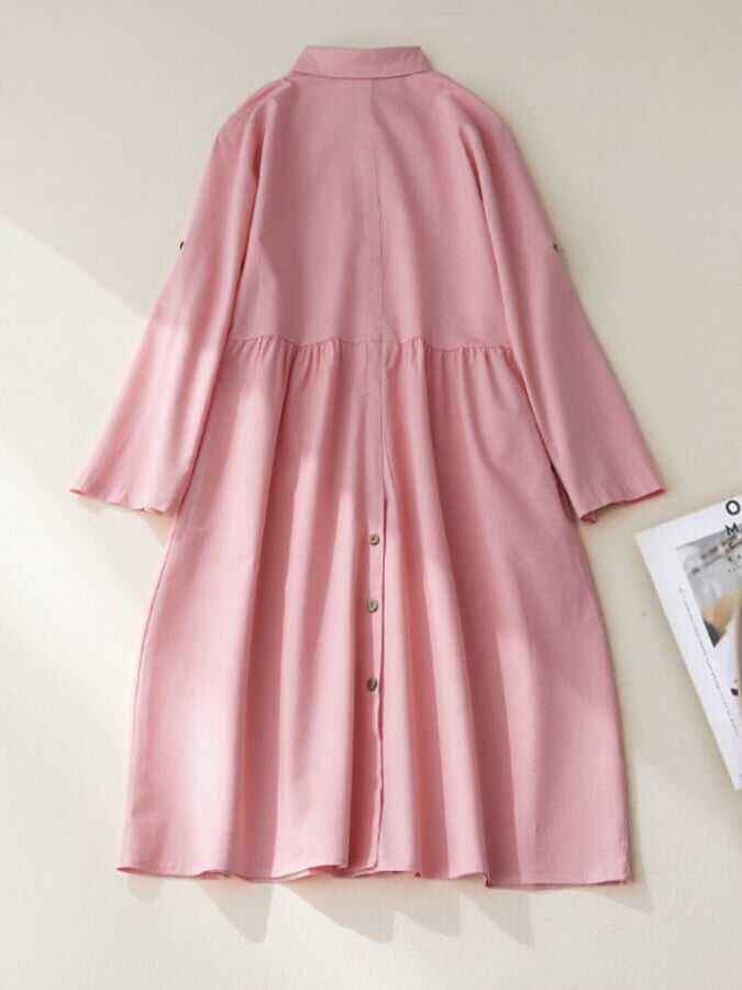 Cotton And Linen Solid Color Shirt Skirt
