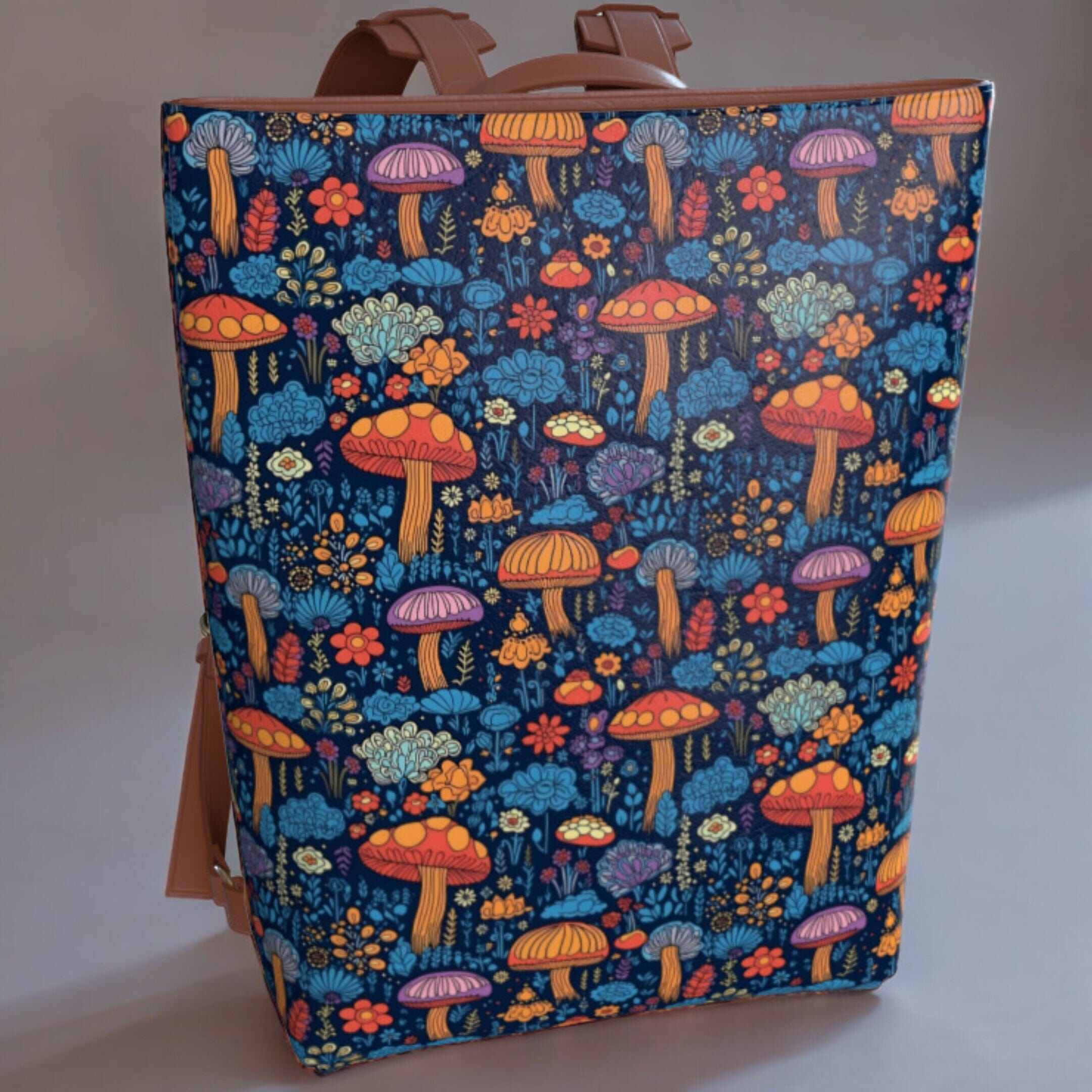 Vegan Leather Backpack, Enchanted Mushrooms