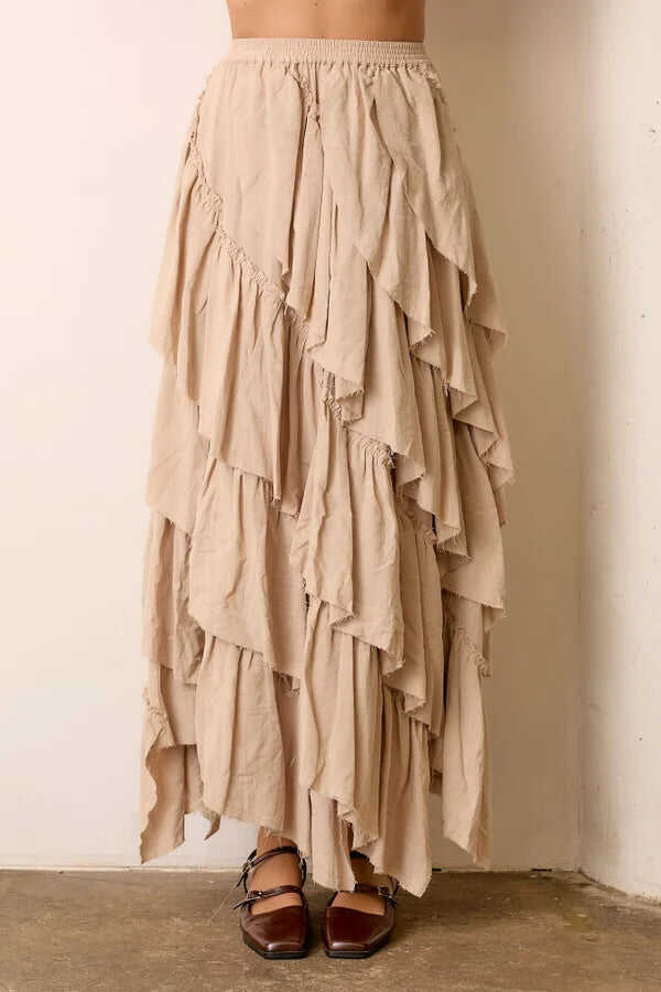 FINAL SALE Natural Tiered Cotton Maxi Skirt
