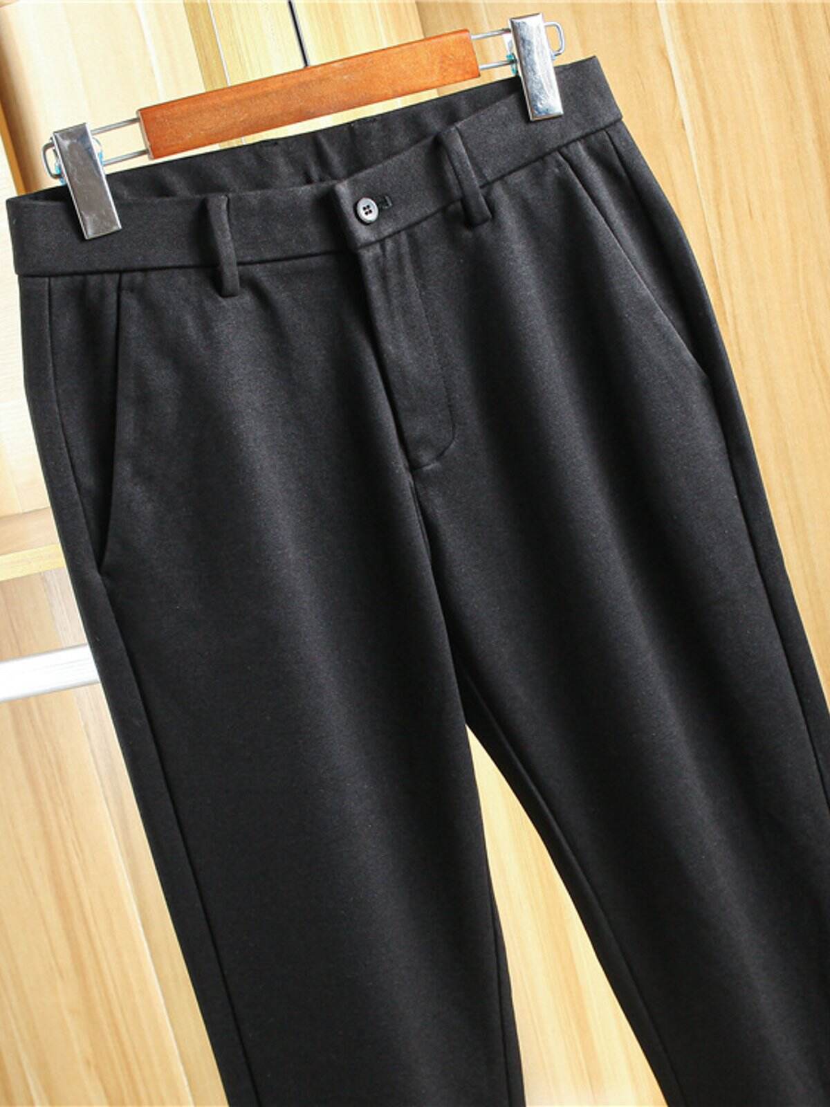 Double-Brushed Buttoned Waist Suit Pants