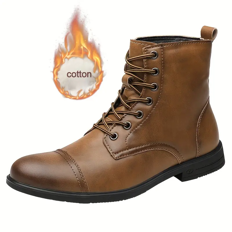 Italian Men's High-top Leather Boots Cap Toe Waterproof Wear-resistant Dress Boots Work Boots