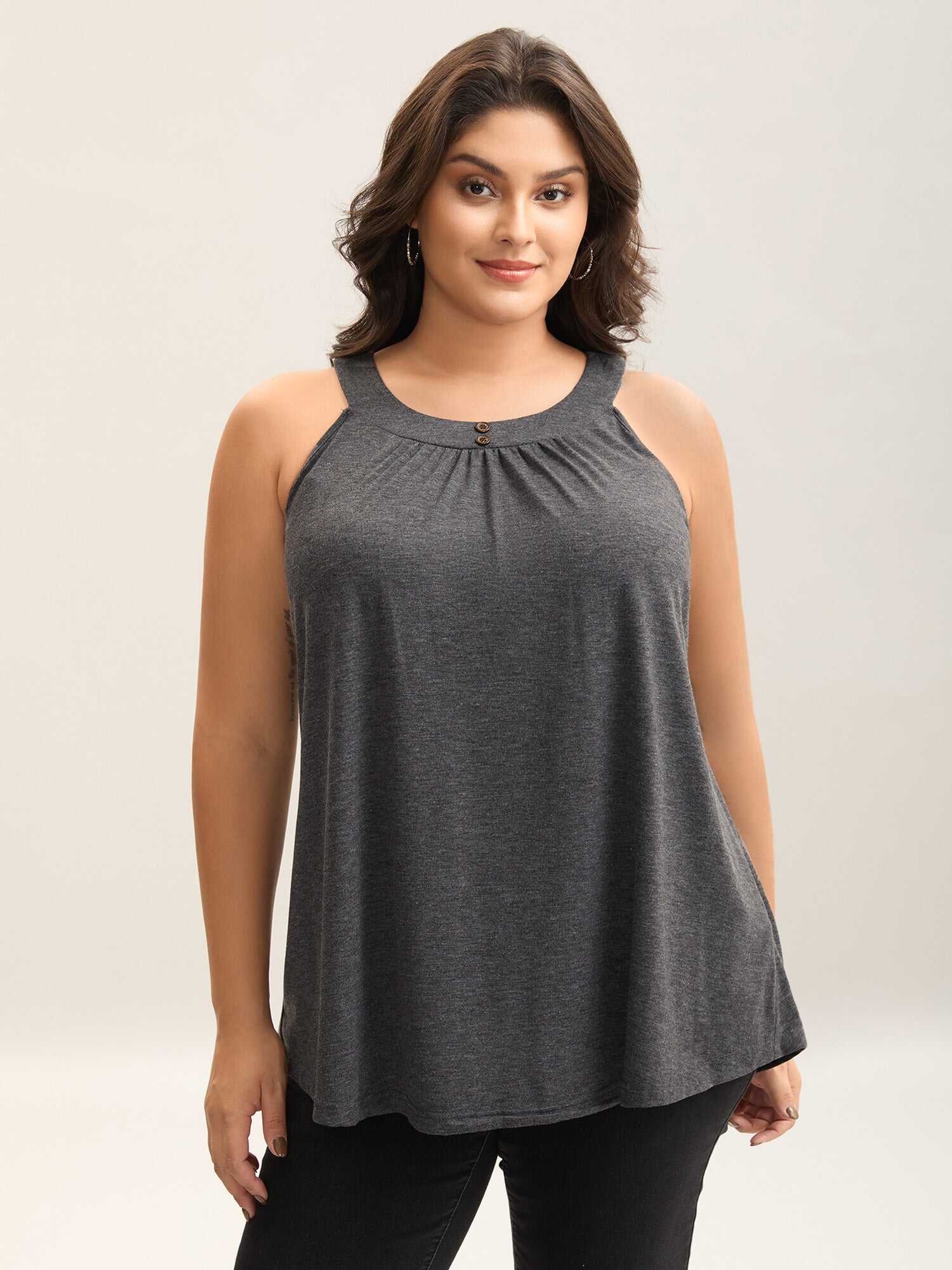 Pleated Button Detail Tank Top