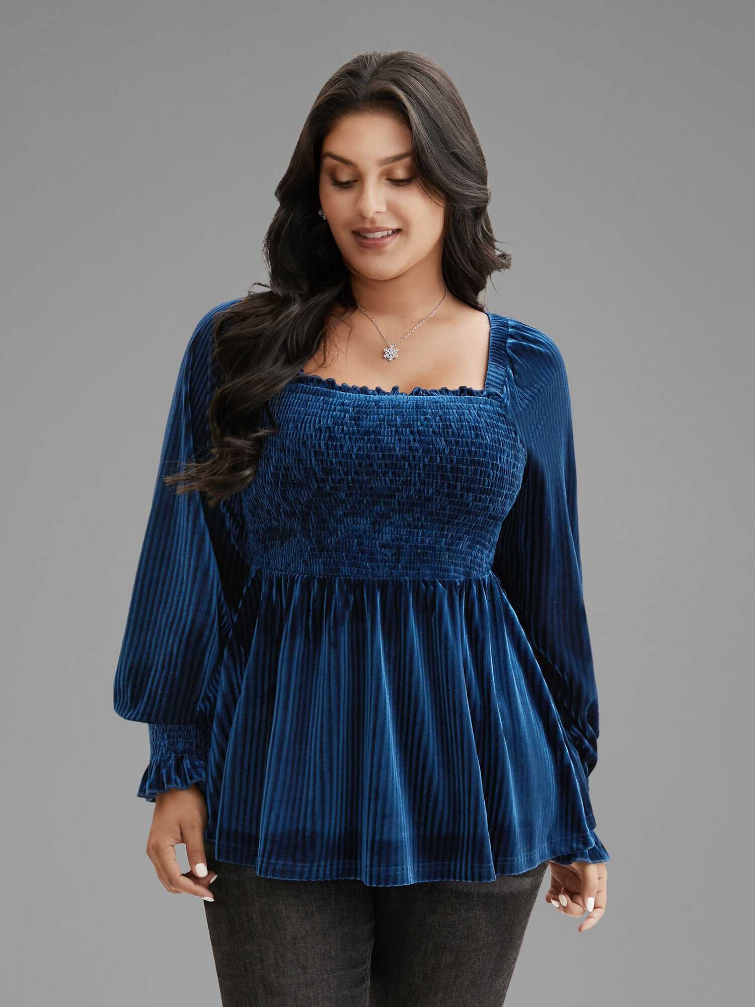 Velvet Smocked Bodice Jersey Top