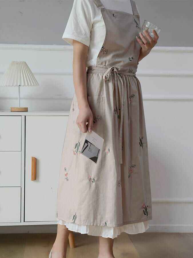 Women's Cotton Flower Embroidery Apron