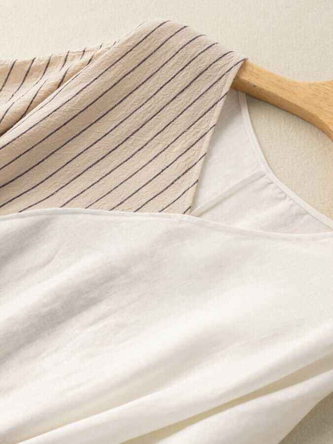 Linen And Cotton Striped Panel Dress